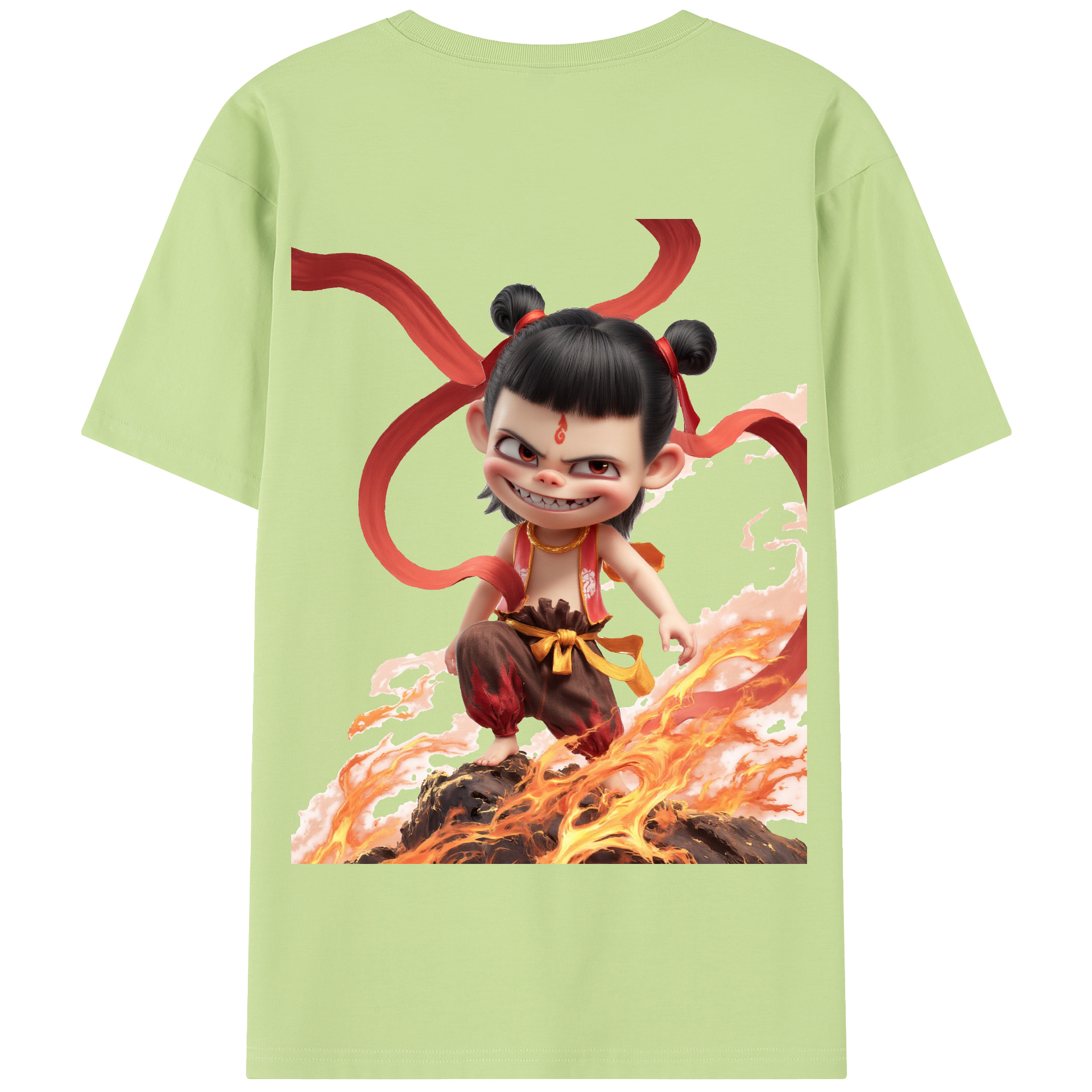 （画像用） Ne Zha 2 ナタ 魔童の大暴れ 綿100％半袖Tシャツ（背面プリント）